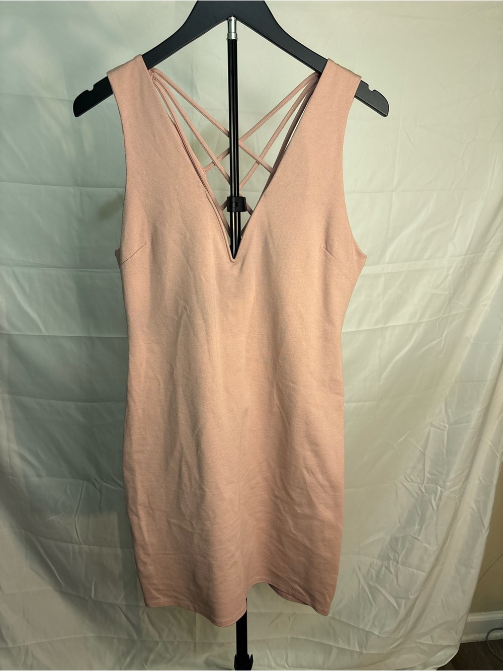 Charlotte Russe Blush Pink Sleeveless V-Neck Mini Dress with Strappy Back